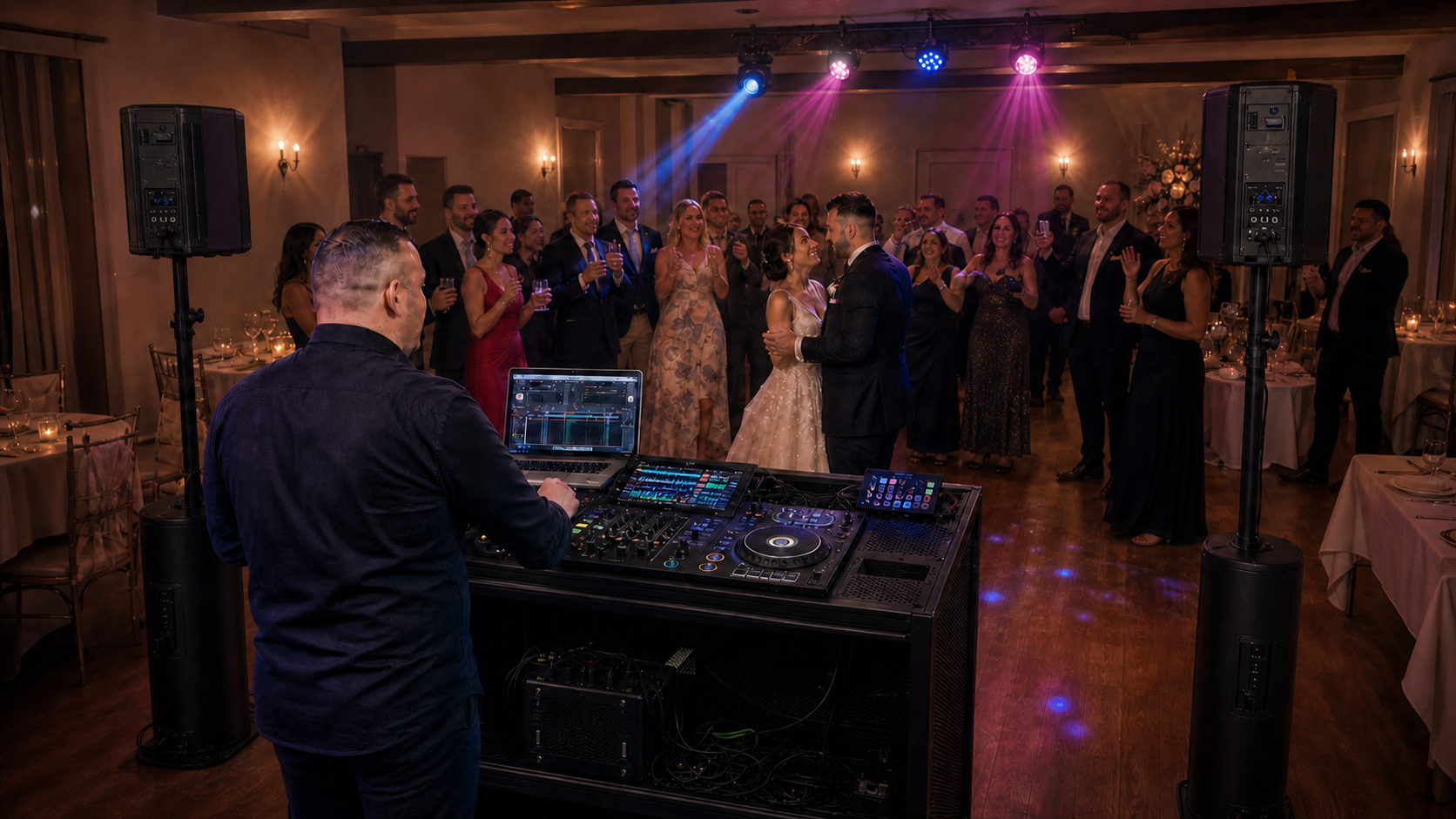 DJ NEUS u manjem prostoru, uz Bose Sub1 i Electro-Voice EVERSE 8 usmjerene prema mladencima i gostima